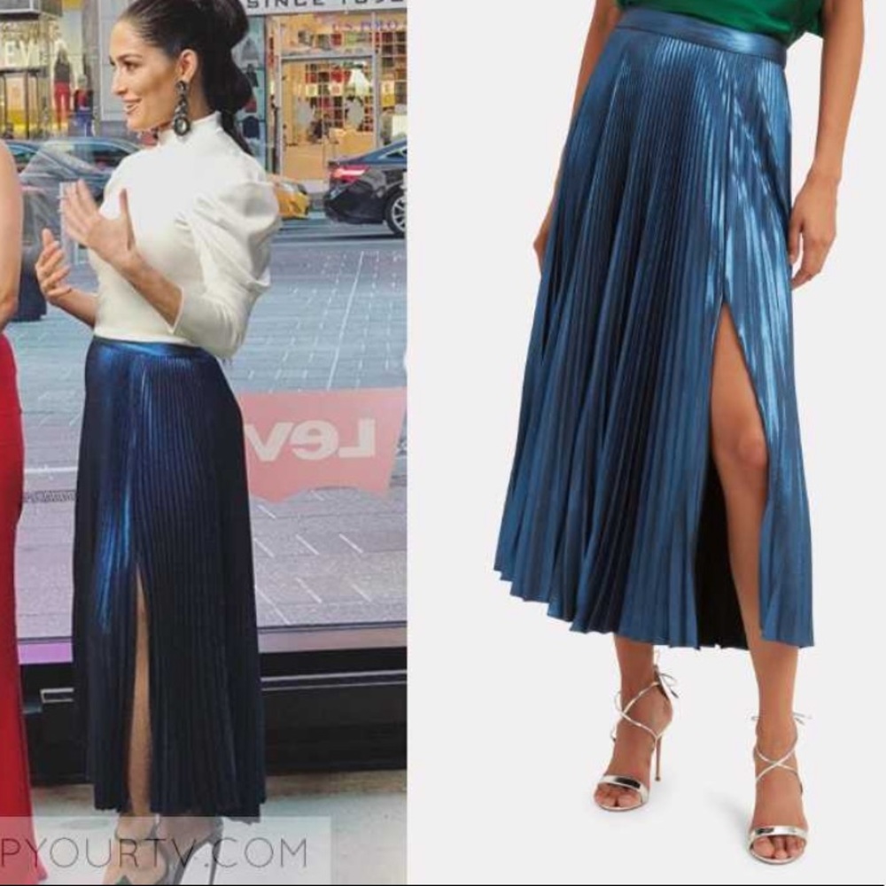 A.L.C Bobby Blue Metallic Pleated Skirt